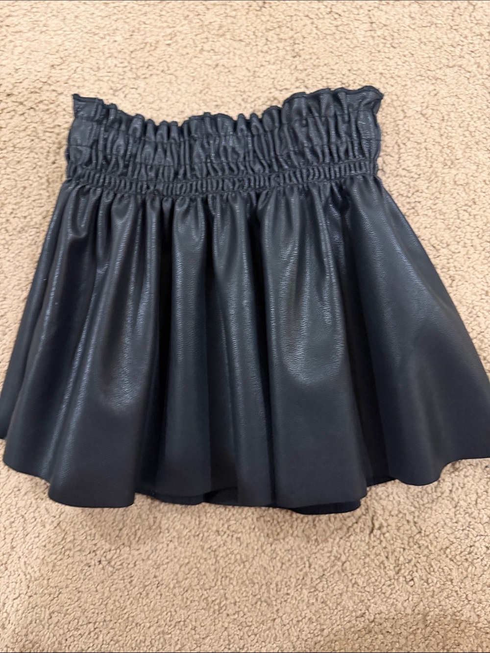Zara Black Faux Leather Smocked Waist Circle Skirt
